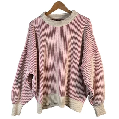 Suéter feminino Aerie L listrado rosa creme tamanho grande aconchegante minimalista - Imagem 1 de 4