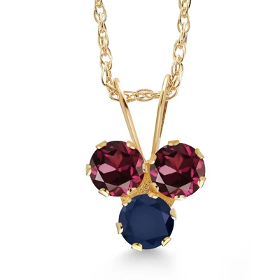 Collar colgante de 3 piedras de oro amarillo de 14K rodolita granate y zafiro para Foto 1 de 4