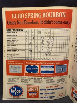 April 30 1971 Cincinnati Reds San Francisco Giants Scorebook Willie Mays Bench - Image 1 of 4