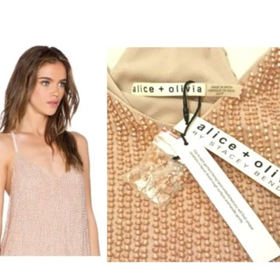 Alice + Olivia Lola DESNUDA CUENTAS Lentejuelas Espalda Corredora Tanque SEDA Y CRISTALES NUEVO con Etiquetas Foto 1 de 4