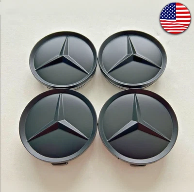 4 x 75mm Matte Black Wheel Center Caps Hub Emblems FOR Mercedes Benz Most Models - Image 1 of 4