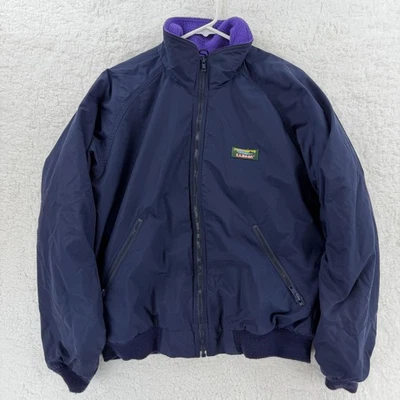 Vintage LL Bean Jacket Mens Medium Navy Purple Warm Up Fleece Lined Made USA 90s - Image 1 of 4
