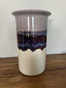 Vintage Hand Thrown Studio Ceramic Vessel Lavender Drip Glaze 10.5” Artist Sign - Picture 1 of 9