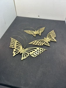 Vtg Solid Brass Butterflies Set Of 3 Decoration Wall Hanging 8.5”, 8” & 6” - Picture 1 of 5