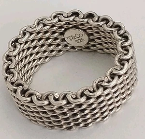 Tiffany & Co. Sterlingsilber Mesh Ring Größe 8 US Somerset 10 mm Band Vintage  - Bild 1 von 6