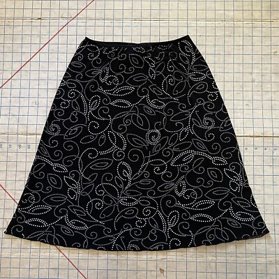 Falda de punto envolvente, estampado floral punteado, talla L, blanco y negro, línea A Foto 1 de 4