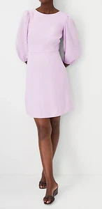 NEW ANN TAYLOR CRISP LILAC PETITE LINEN BLEND OPEN BACK FLARE DRESS SZ 0P 0 - Picture 1 of 6