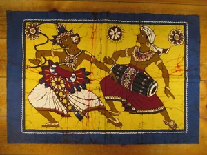 Batik Tessuto Immagine Tamburo Danza India Nepal Indonesia Asiatica Fatto a Mano - Bild 1 von 3