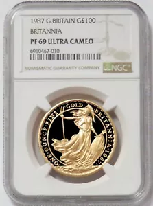 1987 GOLD GREAT BRITAIN 100 POUNDS 1 oz NGC PROOF 69 ULTRA CAMEO - Picture 1 of 2