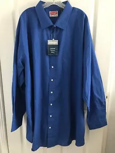Men's Wrangler Premium Quality Blue Long Sleeve Button Up Cotton Shirt 3XL NWT - Picture 1 of 7