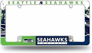 Seattle Seahawks Metal License Plate Frame Chrome Tag Cover All Over Design...