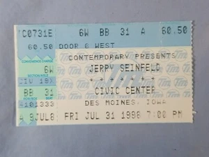 7-31-98 1998 Jerry Seinfeld Vtg Comedy Concert Ticket Stub Des Moines Iowa - Picture 1 of 2
