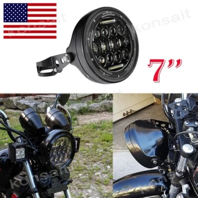 1x Luz LED intermitente faro moto 7" con carcasa para Harley Café Racer Foto 1 de 4