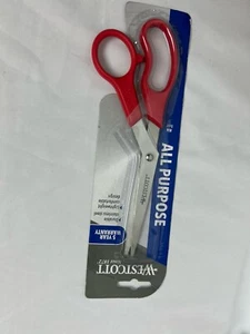 Westcott All Purpose Red Scissors 8" Bent Stainless Steel Lightweight - Picture 1 of 3