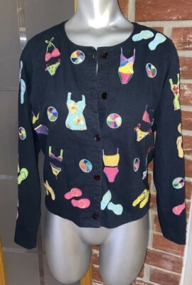 De Colección Michael Simon Lite Cárdigan Abotonado Damas S Chanclas Bikini Bordado Foto 1 de 4