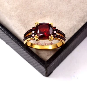 Anillo para mujer de plata de ley 925 enchapado en oro con piedras preciosas granate natural #5942 - Imagen 1 de 4