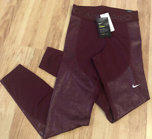 NIKE PRO WOMEN’S  TIGHT FIT WARM SHIMMER TIGHTS FULL LENGTH BEETROOT CU5941-638
