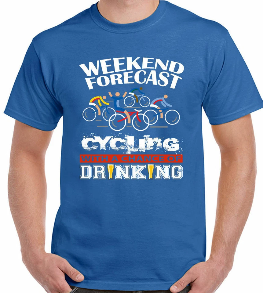 Cycling T-Shirt Drinking Mens Bike Bicycle Mountain Road Tour Weekend Forecast - Image 1 of 1