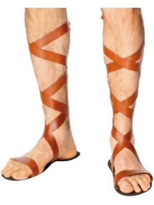 Roman Jesus Sandals Medieval Brown Tie Leather Look Fancy Dress Accessory - image 1 of 2
