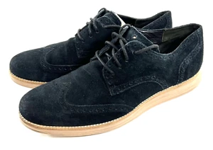 Cole Haan Mens Shoes Lunargrand Oxford Wingtip Size 10.5 Black Suede - Picture 1 of 12