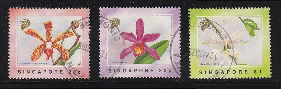 SINGAPORE 1991 ORCHIDS FLOWERS COMP. SET OF 3 STAMPS SC#602-604 IN FINE USED - Image 1 of 1