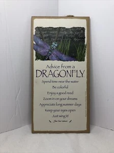 ADVICE FROM A DRAGONFLY Primitive Wood Hanging Sign 5" x 10" - Picture 1 of 3