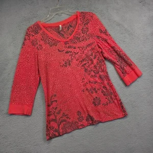 Vintage Cubism Top Women XL Coral Red Animal Print Floral Festival Y2K Boho Chic - Picture 1 of 16