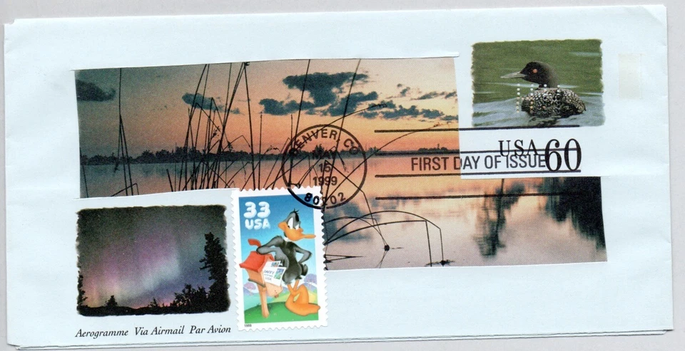 UC65 VOYAGEURS NATIONAL PARK LOON FDC 3306 LOONY TUNES DAFFY DUCK NAKANO PERFINS - Image 1 of 1