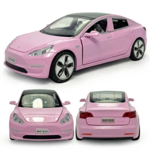 1/32 Tesla Model 3 Maqueta Coche Fundición a Presión Juguete para Niños Niños Niñas Rosa - Imagen 1 de 13