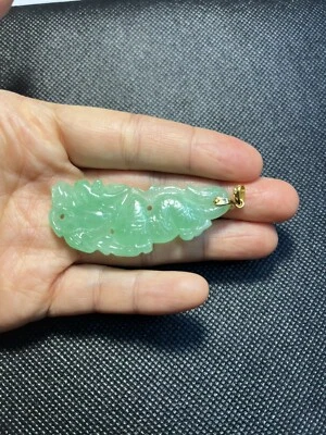 Vtg Jadeite Grade A Ice 天然缅甸翡翠 A货 冰绿龙吊坠14k Gold Dragon Pendant DS1 - Image 1 of 4