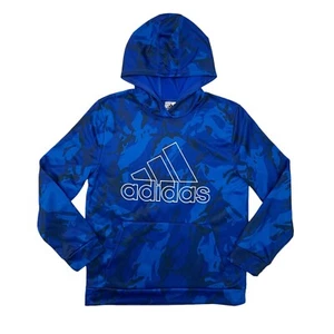 Adidas Sweatshirt Boys Youth Extra Large Blue Camo Hooded Pullover Fleece Lined - Picture 1 of 10
