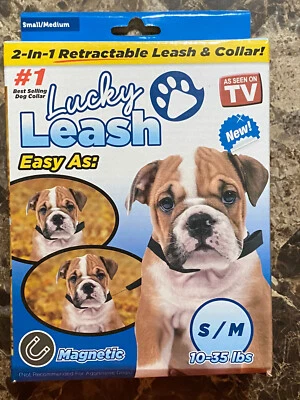 Retractable Magnetic Dog Leash Lucky Leash w/Collar 2-in-1 (S/M) SAME-DAY SHIP - Image 1 of 4