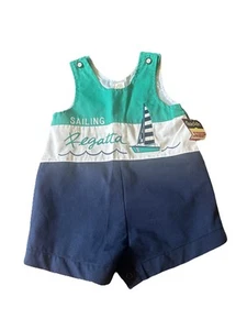 Vintage Schokolade Suppe Kleinkind Junge bestickt Overall Segelboot Größe 4T Neu mit Etikett - Bild 1 von 4