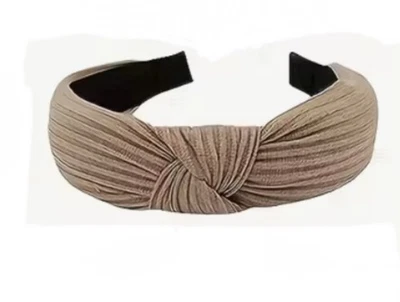 Khaki Tan Top Knot Fabric Headband Bohemian Festival Hair Accessory - Image 1 of 4