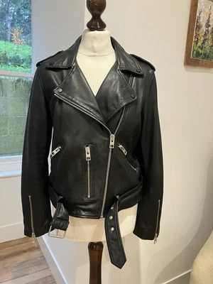 Giacca da motociclista All Saints donna Balfern in pelle nera Rock Goth UK 14 - Immagine 1 di 4