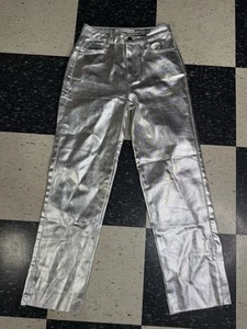 Zara Boyfriend Denim Jeans Women Size 4 Metal Silver Unfinished Bottom - Bild 1 von 11