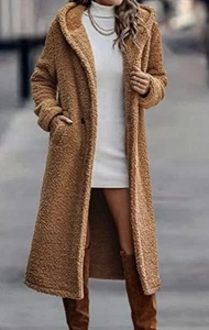 Women's 2023 Winter Coats Fuzzy Fleece Long Hooded Jackets Button Down Faux Fur - Picture 1 of 8