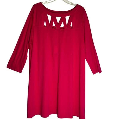 Blusa túnica Joan Vass manga 3/4 canesú recortado top para mujer talla grande 1X rosa nueva con etiquetas Foto 1 de 4