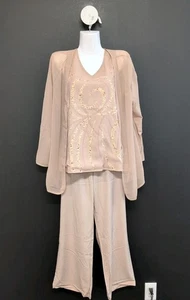 Brautmutter Hosenanzüge mit Jacke Glitzer Chiffon Kleid L Apricot 3 Teile - Bild 1 von 9