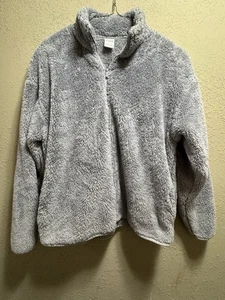 Victoria's Secret PINK Sherpa Fleece Quarter Zip Pullover Sweatshirt grau M - Bild 1 von 5