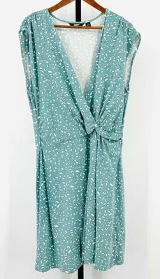 LANDS END  1X Sea Glass & White Floral Faux Wrap Sleeveless Cotton Modal Dress - Image 1 of 4