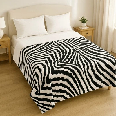 Extremely Soft & Warm Queen Size Plush Blanket, Vibrant White Zebra Blanket - Image 1 of 4