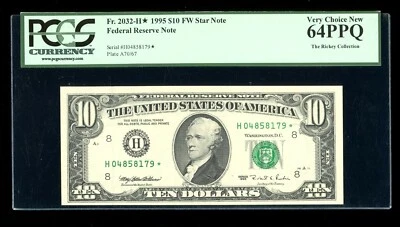 DBR 1995 $10 FRN St. Louis STAR Fr. 2032-H* PCGS 64 PPQ Serial H04858179* - Image 1 of 2