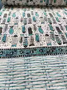 New Elegant Handmade Indian Kantha King Size Bedspread Hand Block Print Blanket - Picture 1 of 5