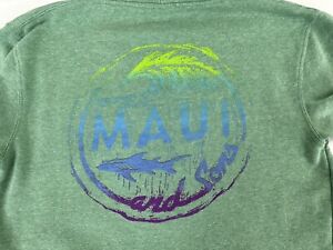 Maui and Sons Hoodie Mens Medium Green Logo Spellout Pullover Sweater Sweatshirt