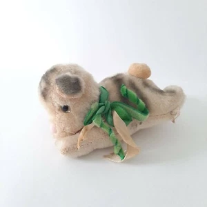 Antique Stuffed Toy Cat Vtg Plush Gray Striped Tabby Kitten Ribbon Collar - Picture 1 of 8