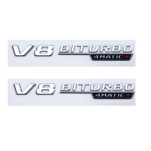 Chrome V8 BITURBO 4MATIC+ Fender Emblems Badges for Mercedes Benz AMG 4MATIC + - Picture 1 of 11