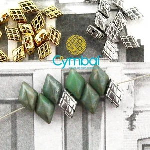 CYMBAL™ PLAKA - GemDuo Bead Substitute - 24K Gold Plate or Antique Silver Plate - Picture 1 of 9