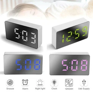 Digital LED Mirror Alarm Clock Snooze Electronic Time Temperature Display Gift - Picture 1 of 15