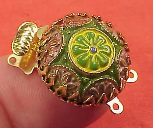 Vintage 19mm Round Necklace Clasp Connector 2 Str Basket Green Mosaic Gypsy - Picture 1 of 4